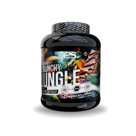 Envase del suplemento Jungle de Essential Nutrition, con un diseño vibrante de inspiración selvática, ideal para quienes buscan energía, rendimiento y vitalidad con un toque exótico.